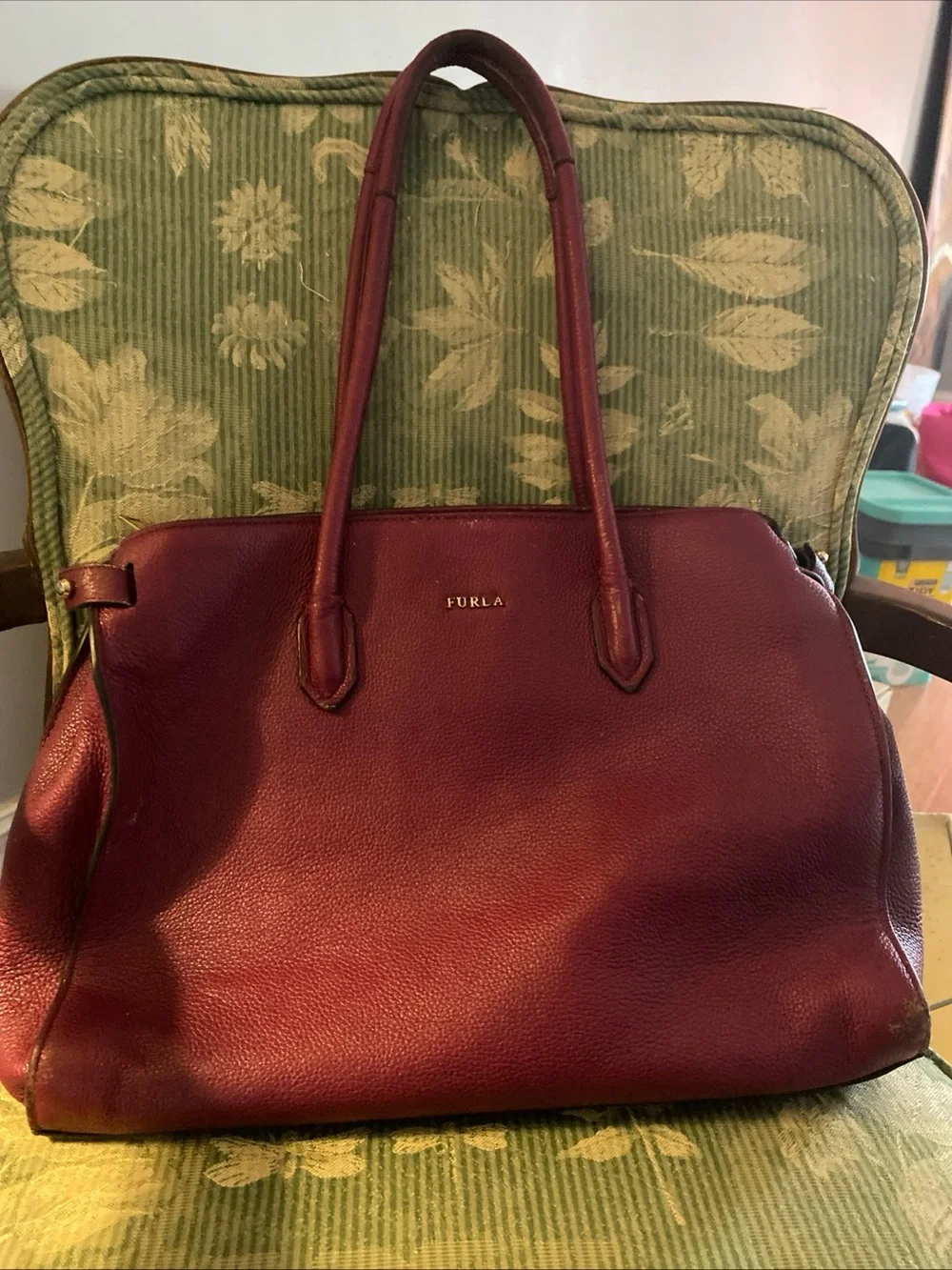 Furla Burgundy Leather Top-Handle Tote
